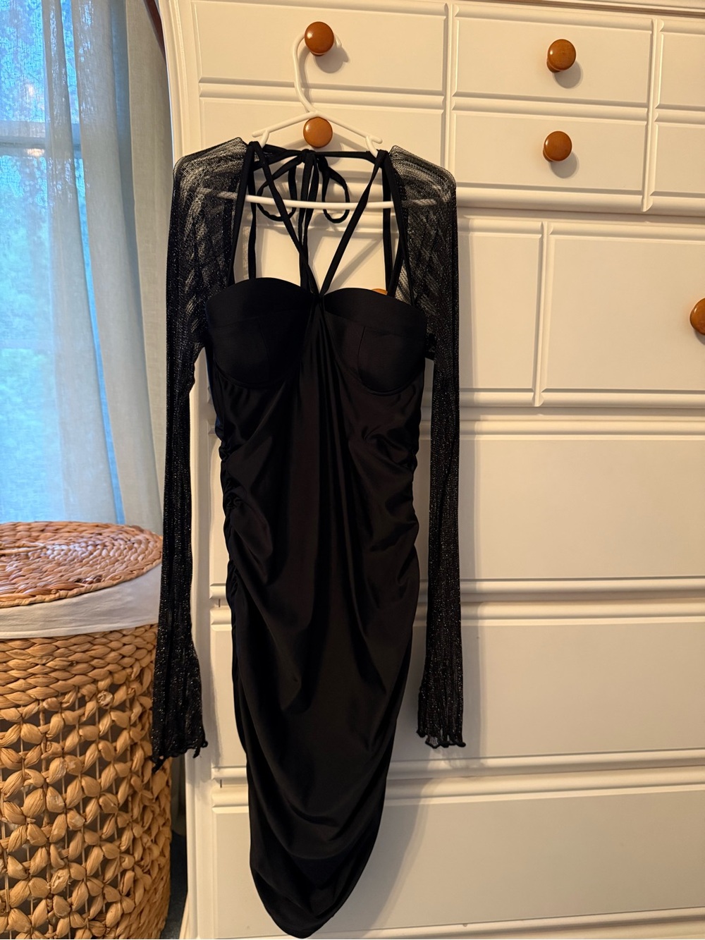 Black Strappy Ruched Bodycon Dress